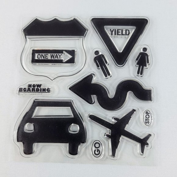 Travel Clear Stamp Set Bo Bunny Detour Car Road Sign Plane Paper Crafts Card Mak - Picture 1 of 6